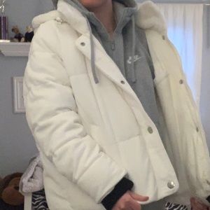 Calvin Klein White Corduroy Puffer 